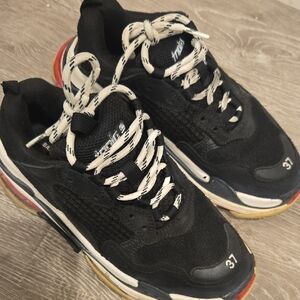 Balenciaga Black and White Sneakers with Red Accents